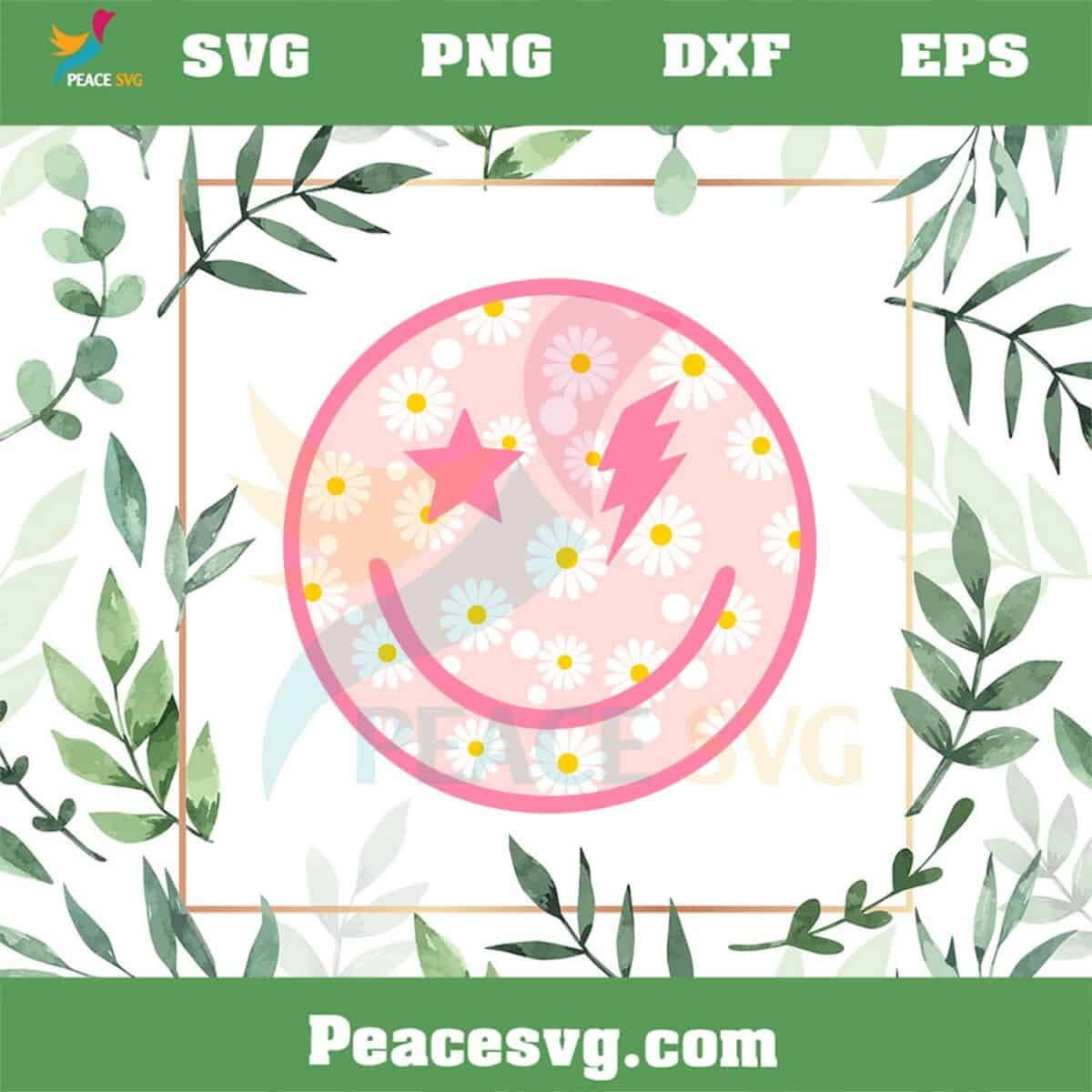 Pink Daisy Smiley Face Svg Files For Cricut Sublimation Files Peacesvg