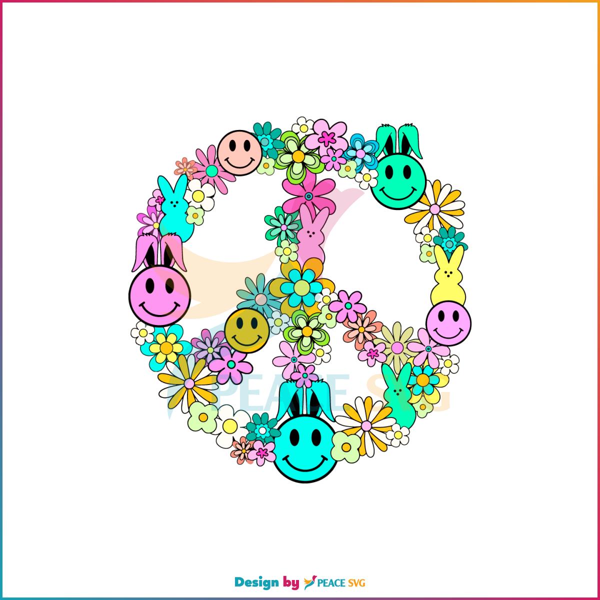 Retro Easter Floral Peace Smiley Face Bunny Ear Svg Cutting Files
