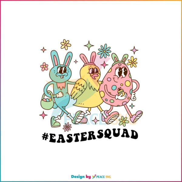 Groovy Happy Easter Squad Funny Easter Day Svg Cutting Files
