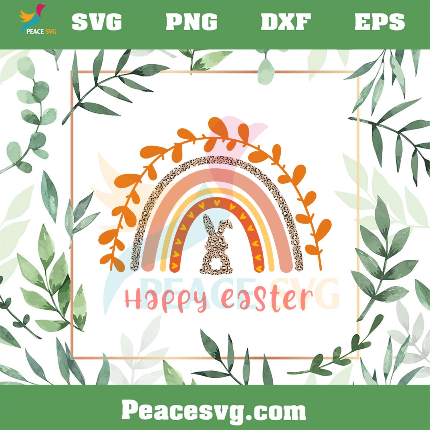 Happy Easter Leopard Rainbow Bunny SVG Graphic Designs Files