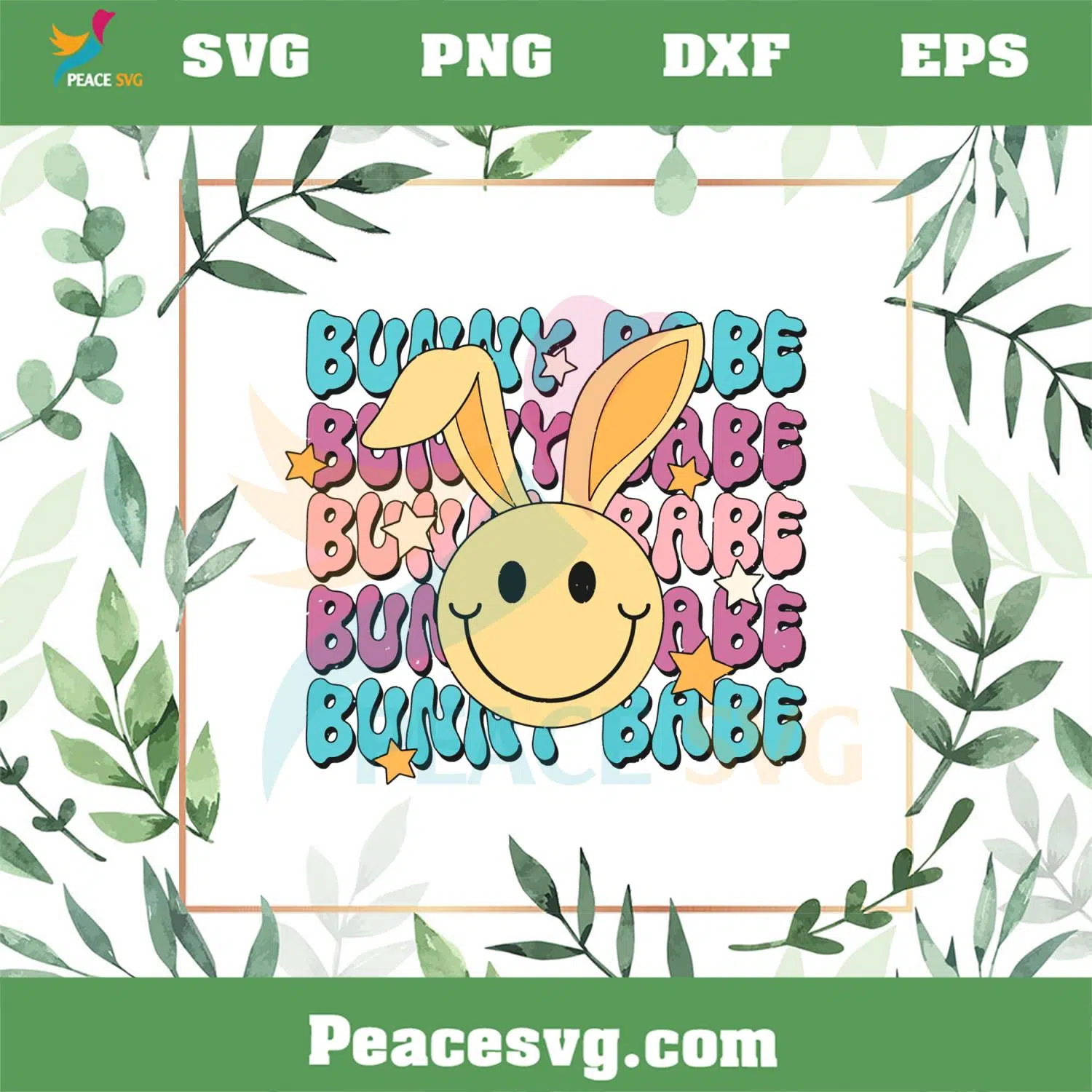 Cute Bunny Babe Easter SVG, Cute Easter Smiley Face Bunny Ear SVG