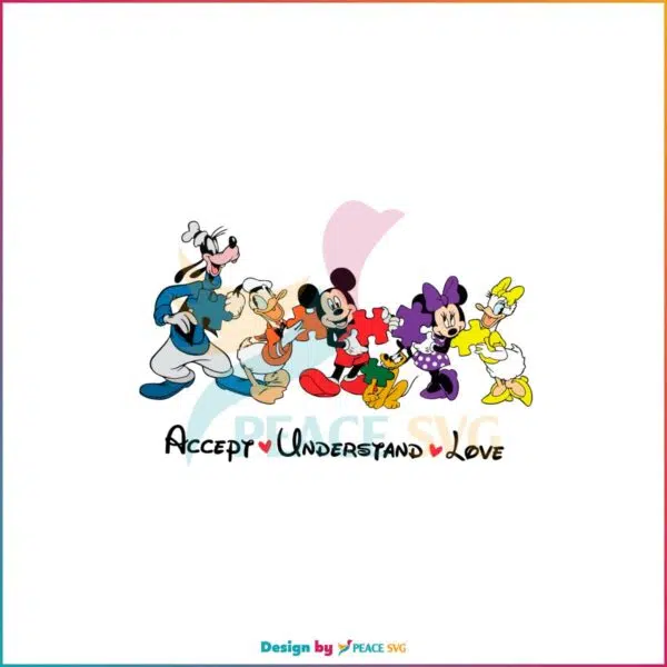 Disney Mickey And Friend Autism Accept Understand Love SVG Cutting Files