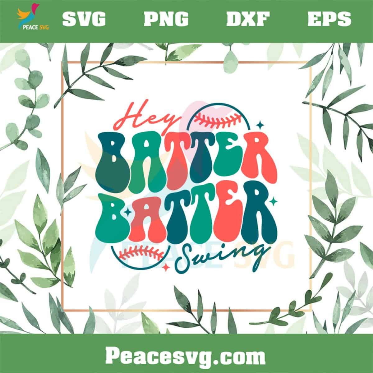 Hey Batter Batter Swing Retro Baseball Mom SVG Cutting Files