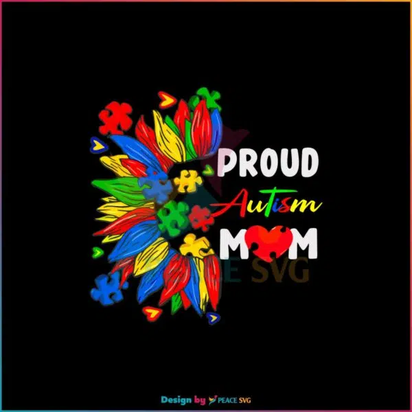Proud Autism Mom Sunflower Puzzle SVG Cutting Files