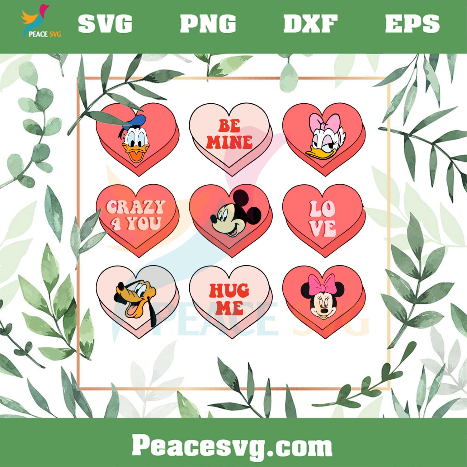 Candy Heart Mickey And Friends Disney Valentine Svg Cutting Files