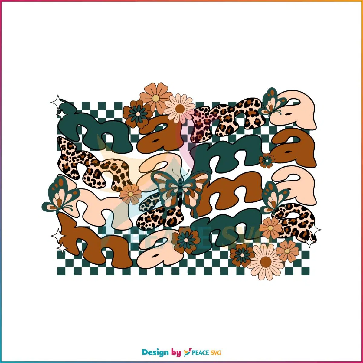 Mama Retro Flower Butterfly Leopard Mama SVG Cutting Files