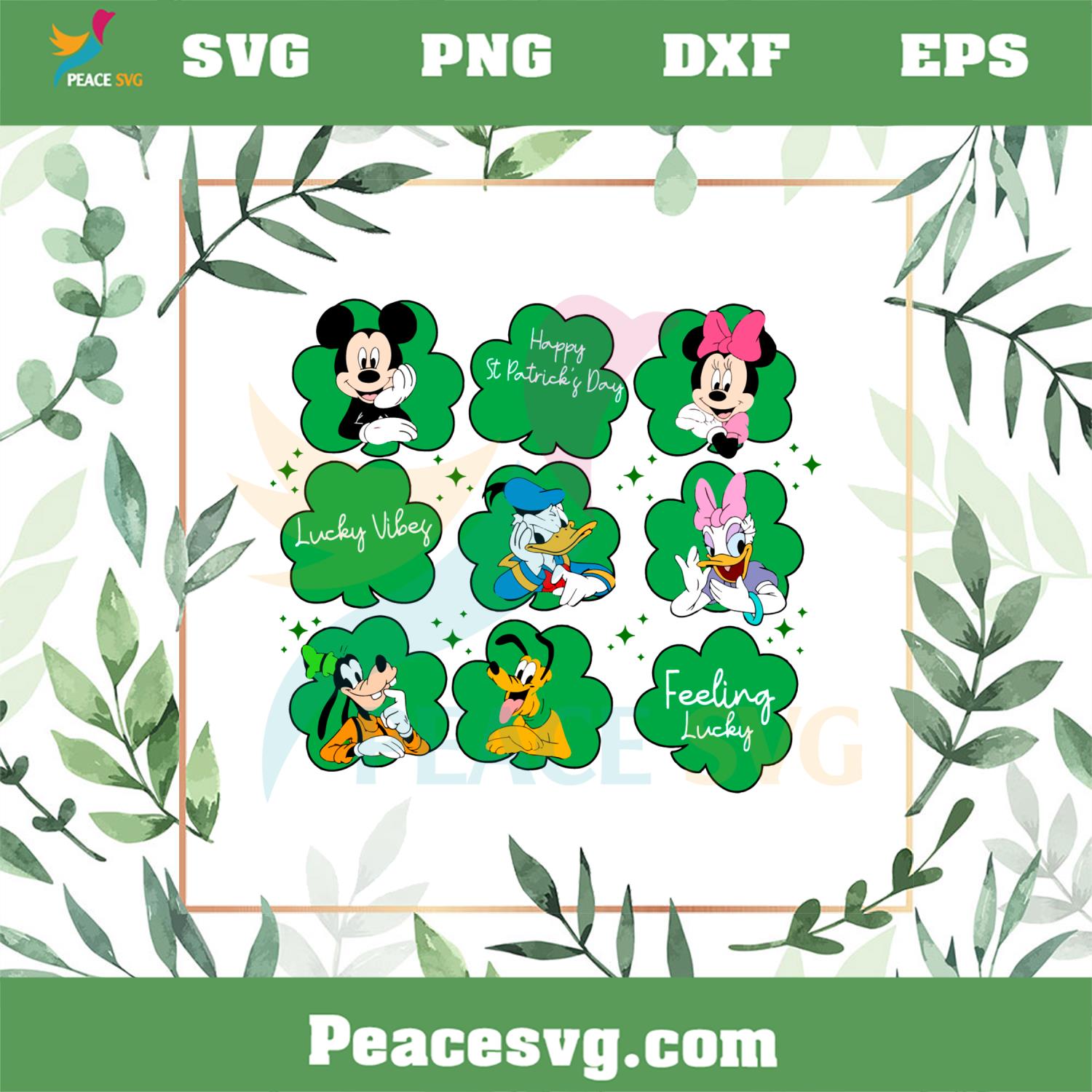 Mickey And Friends Saint Patrick’s Day Lucky Shamrock Svg Cutting Files