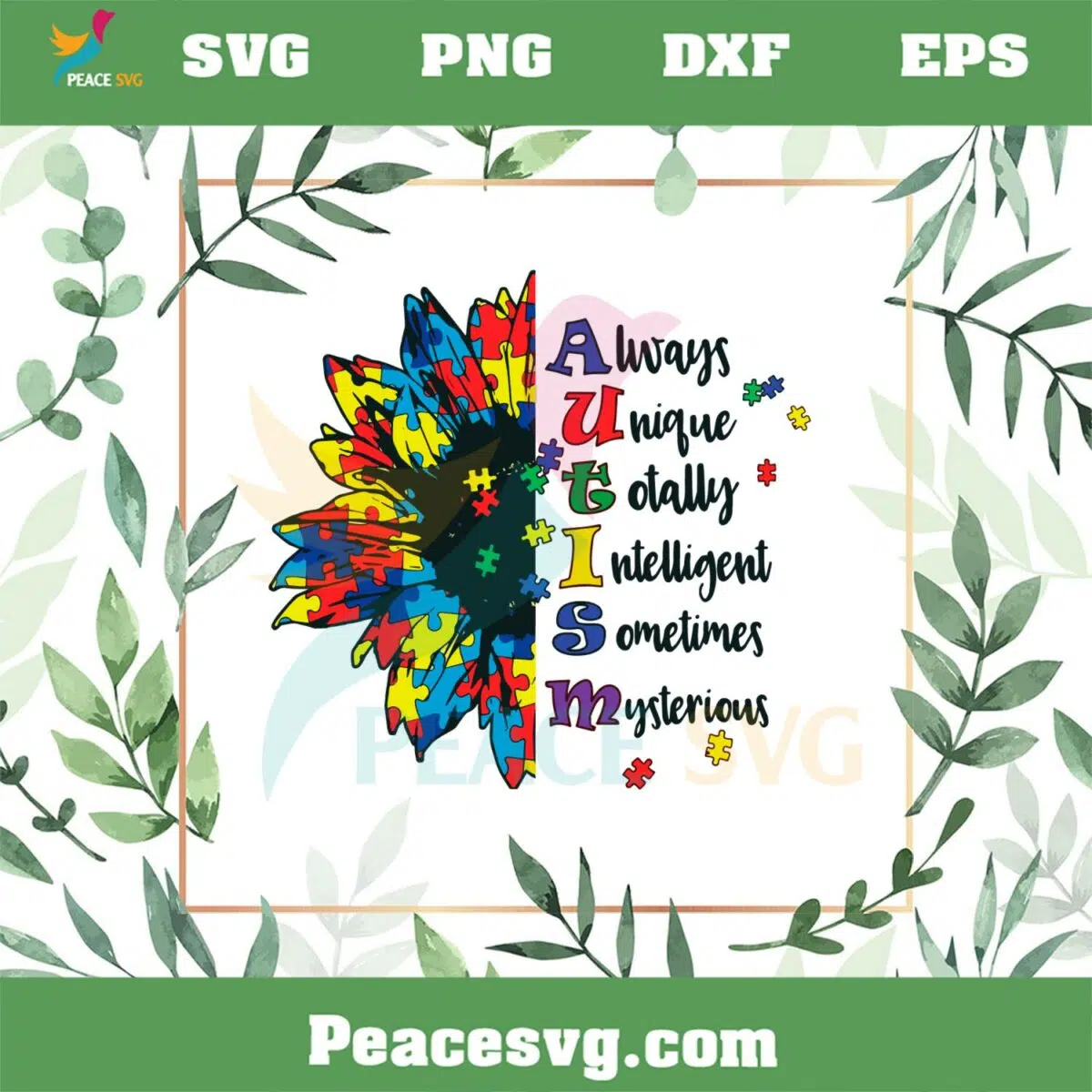 Autism Awareness Puzzle Sunflower SVG Graphic Designs Files