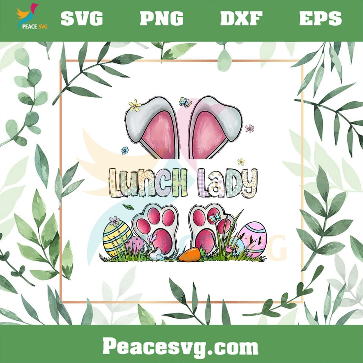 Cute Easter Lunch Lady Bunny Ear PNG Sublimation Designs