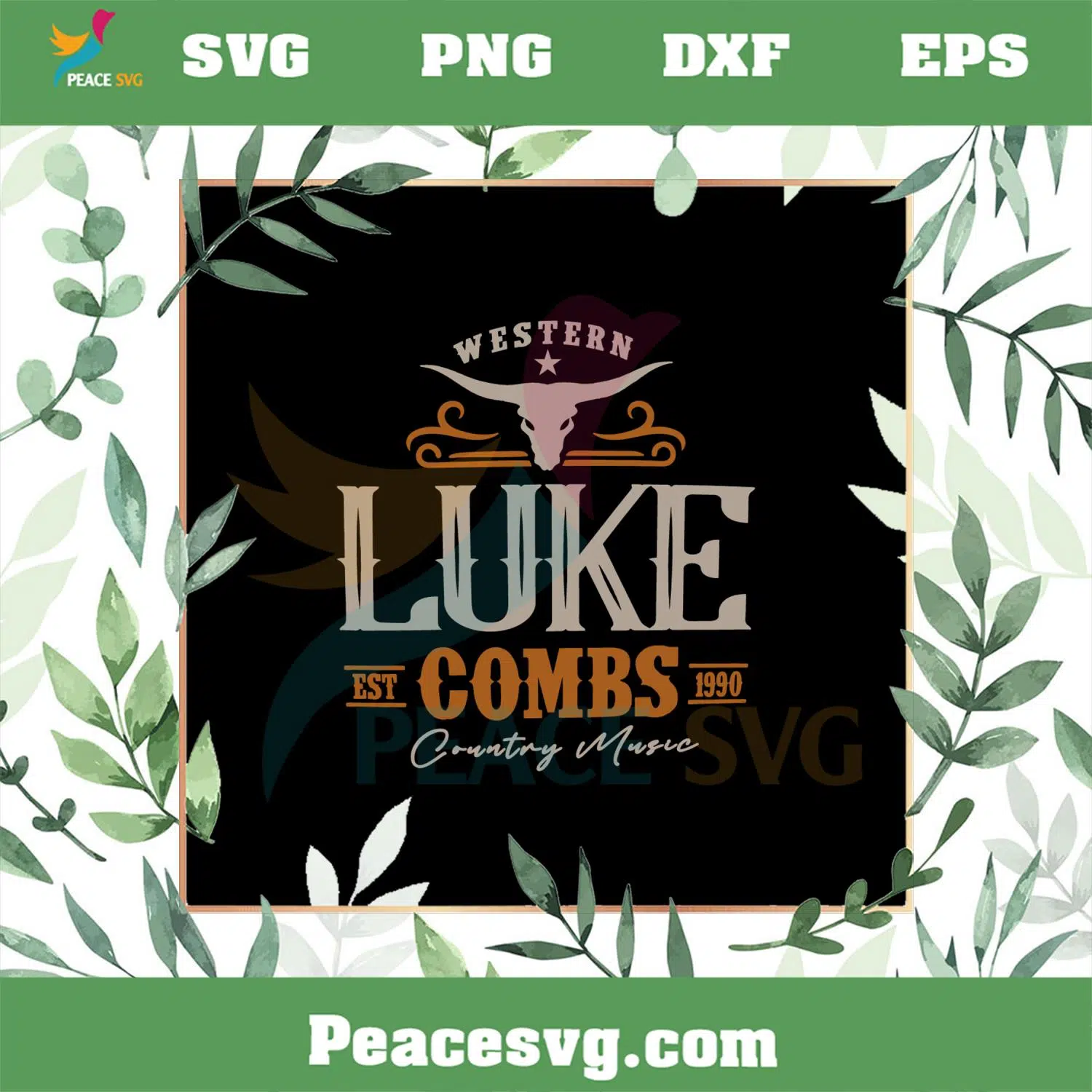 Vintage Luke Combs EST 1990 Western Bull Skull Country Music SVG Cutting Files