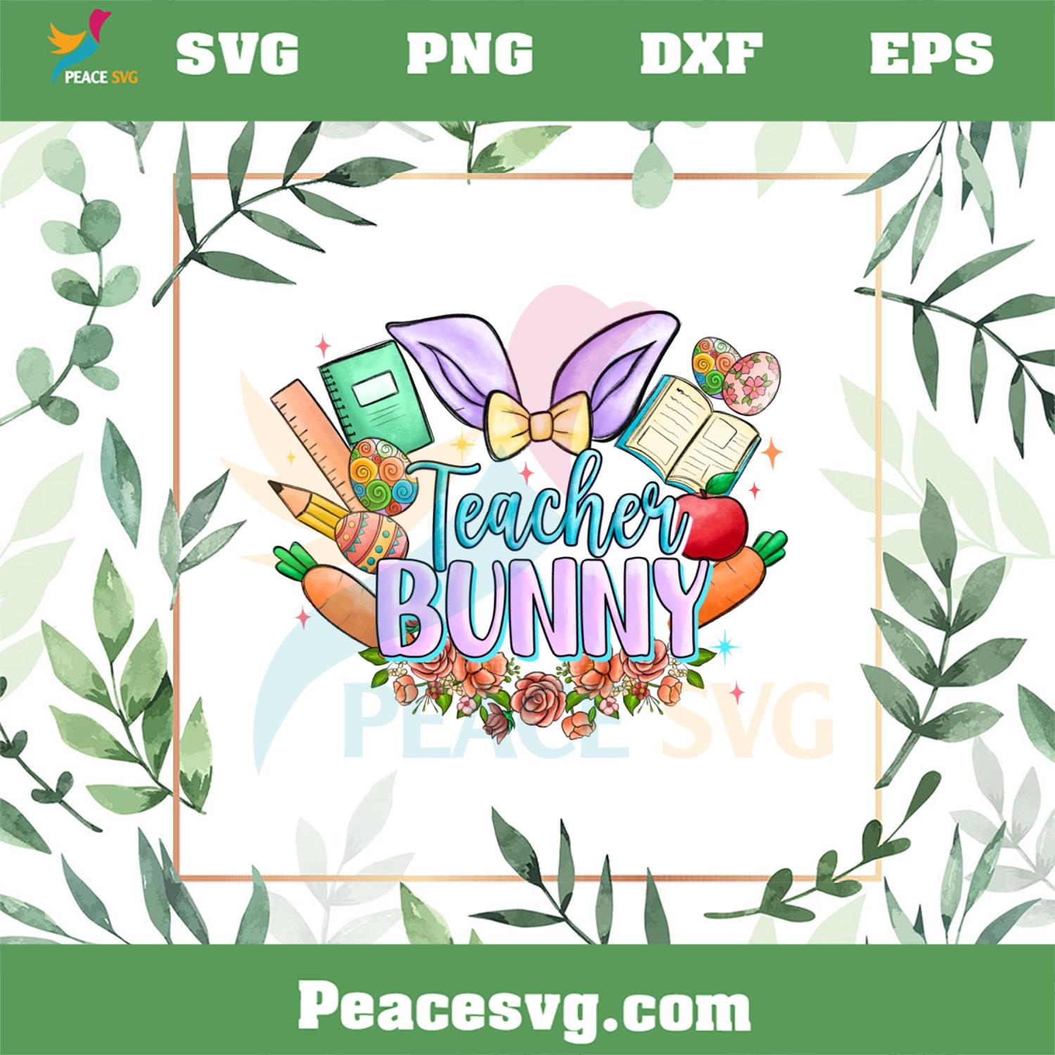 Teacher Bunny Flower Easter Egg PNG For Cricut Sublimation Files