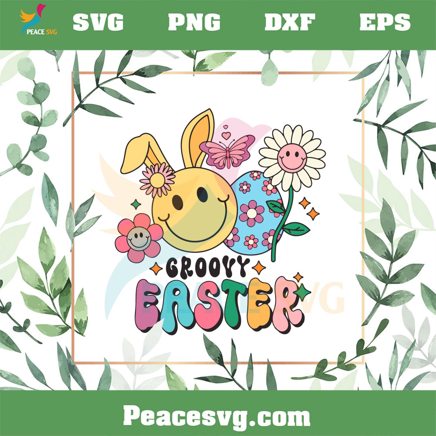 Groovy Retro Cute Easter Bunny SVG Graphic Designs Files