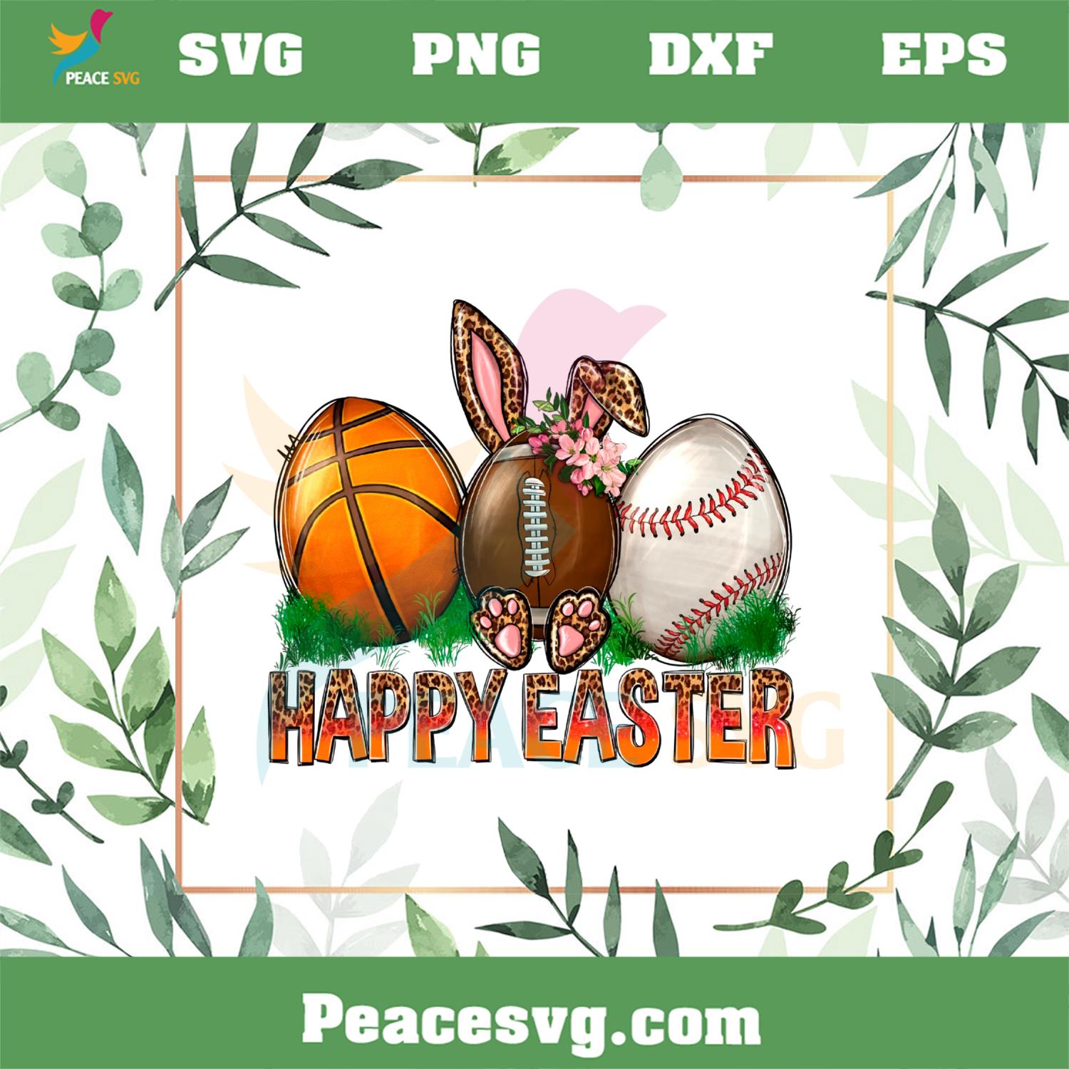 Happy Easter Sport Easter Ball Eggs PNG Sublimation Designs
