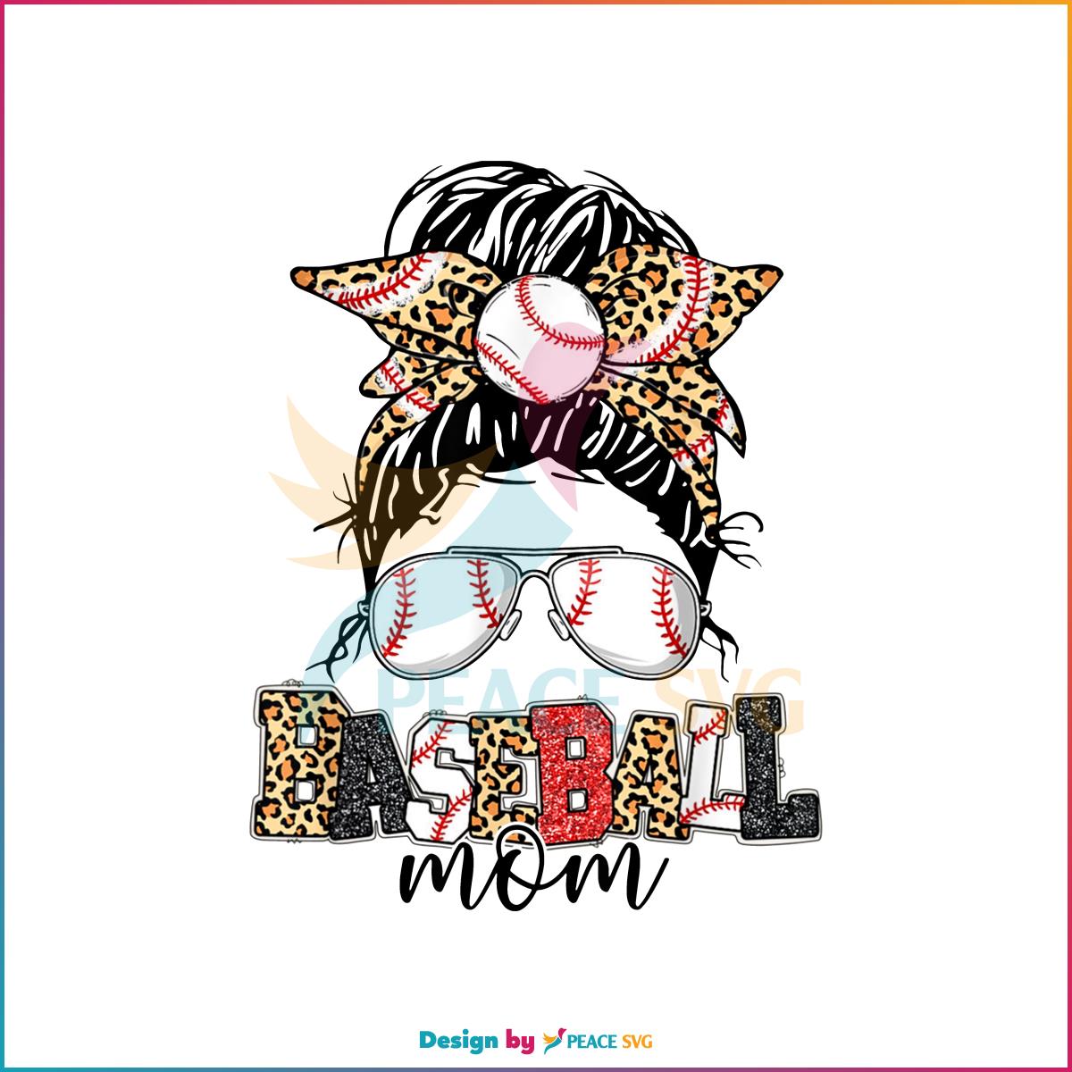 Baseball Mom Happy Mother’s Day Messy Bun Leopard PNG Sublimation Files