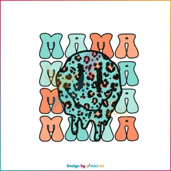 Groovy Leopard Smiley Face Mama SVG Graphic Designs Files