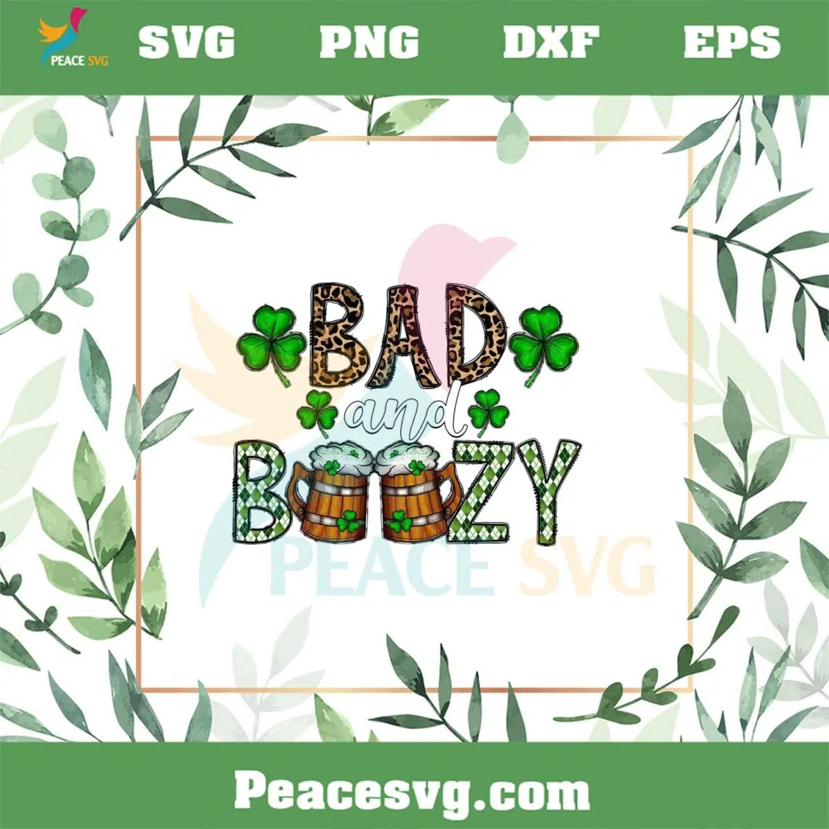 Bad and Boozy St Patrick’s Day Shamrock Beer PNG Sublimation