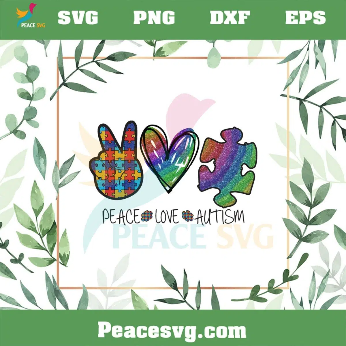 Peace Love Autism Rainbow Color PNG Sublimation Designs