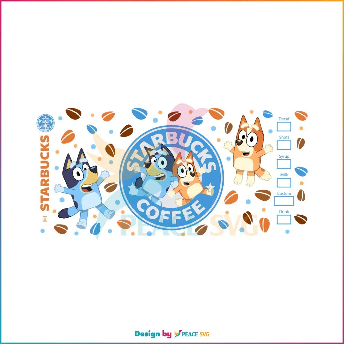 Bluey Dog Starbuck Glass Cup Wrap Coffee SVG Graphic Designs Files