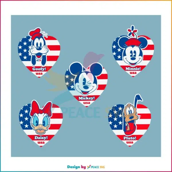 Mickey And Friends Happy 4th Of July SVG, Disney American Heart Svg