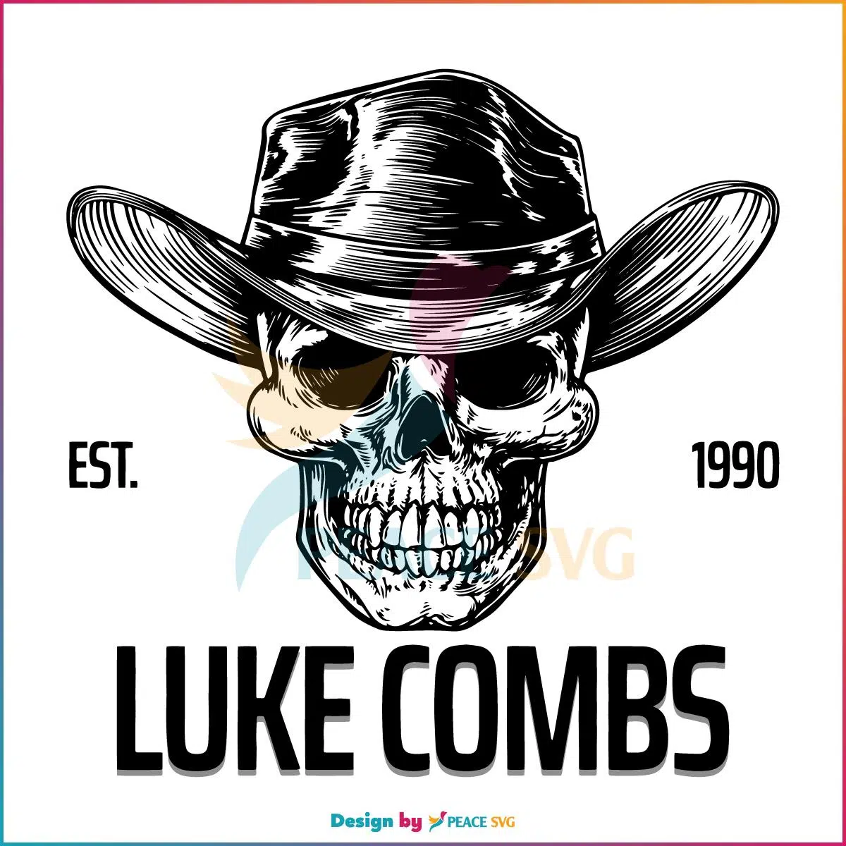 Vintage Luke Combs 90s Country Music Western Cowboy Skull SVG