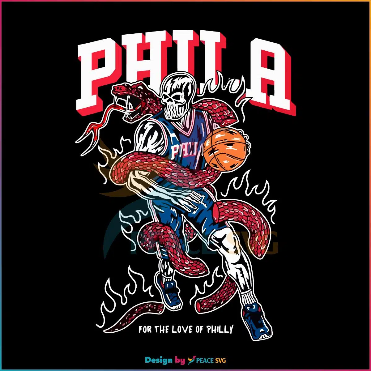 For The Love Of Philly Philadelphia 76ers Skeleton Basketball Player SVG