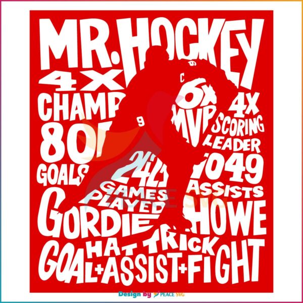 Gordie Howe Word Art Mr Hockey SVG, Graphic Designs Files