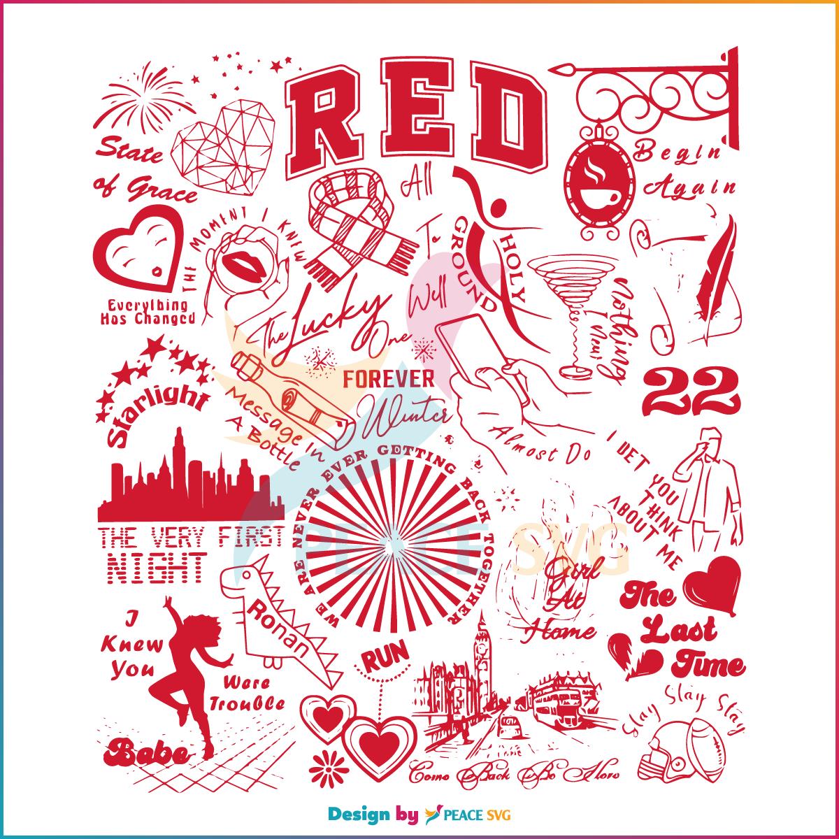 Red All Too Well Taylor Swift Song Tracklist Svg, Cutting Files