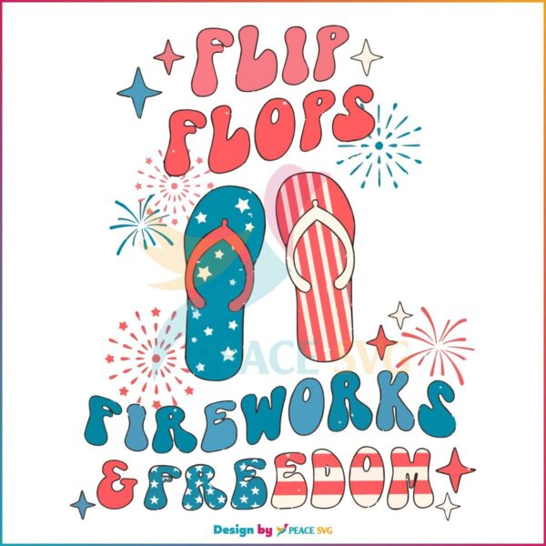 Retro USA Flip Flops Fireworks And Freedom SVG