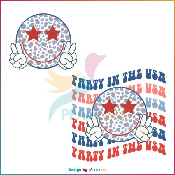 Party In The USA Retro 4th of July Happy Face SVG