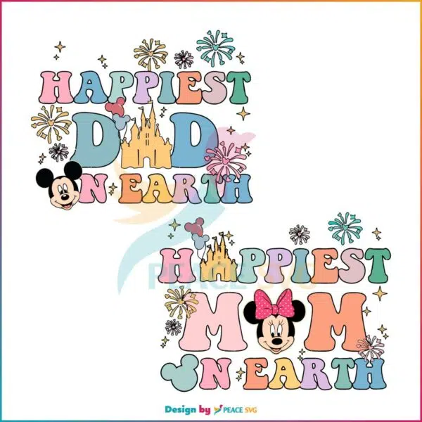 Groovy Disney Happiest Mom And Dad on Earth Svg