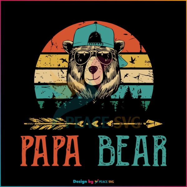 Papa Bear Funny Vintage Sunset Fathers Day Svg