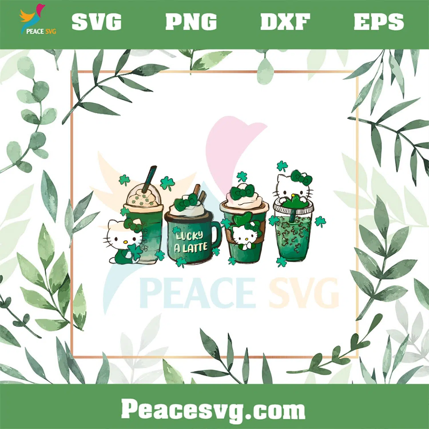 Lucky Latte Hello Kitty St Patrick’s Day SVG Graphic Designs Files