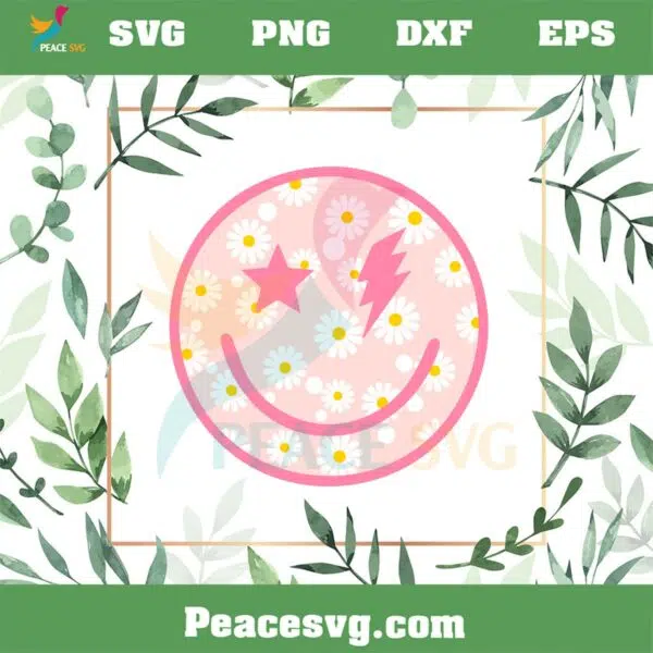 Pink Daisy Smiley Face Svg Files For Cricut Sublimation Files