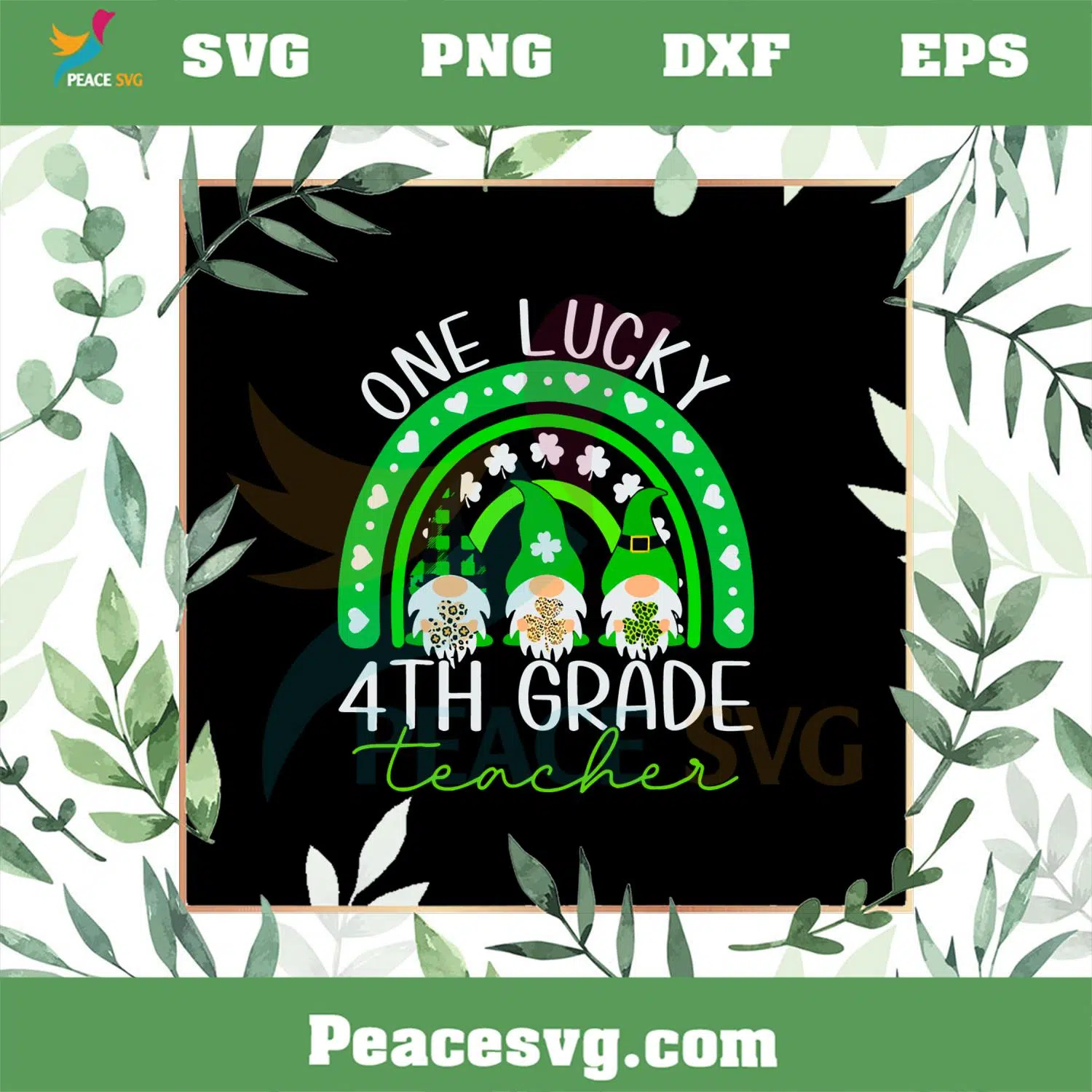 One Lucky 4th Grade Teacher SVG Gnomes St Patrick’s Day Rainbow SVG