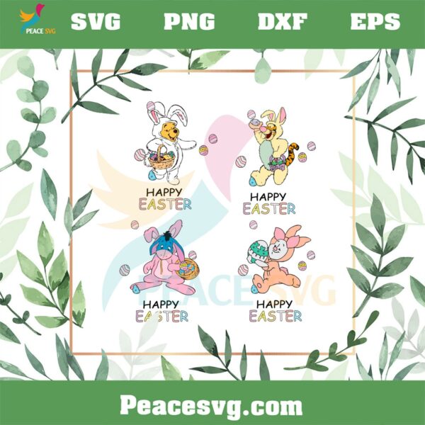 Happy Easter Day Winnie The Pooh And Friend Easter Bunny Cosplay Svg
