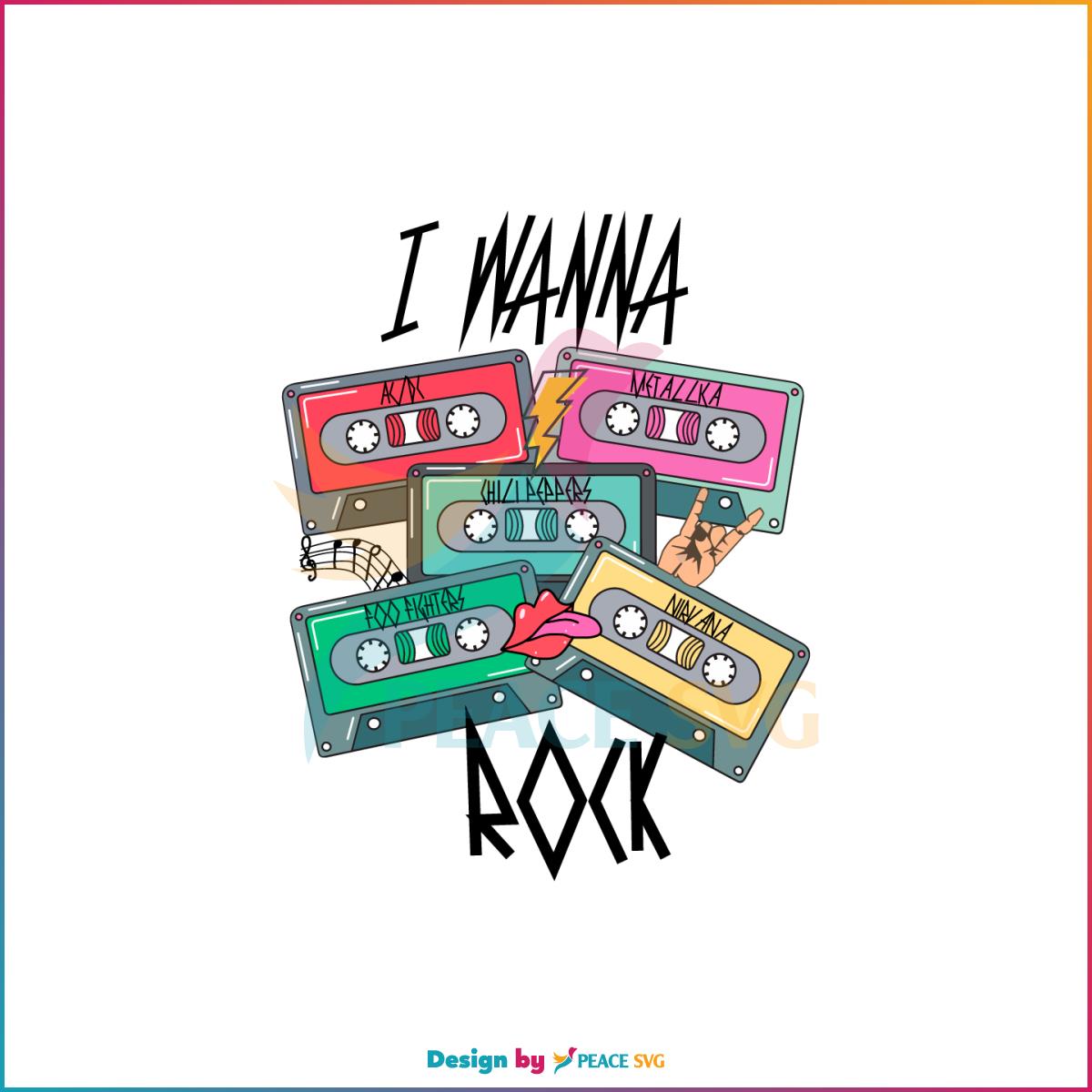 I Wanna Rock Retro 90s Cassette Svg Graphic Designs Files