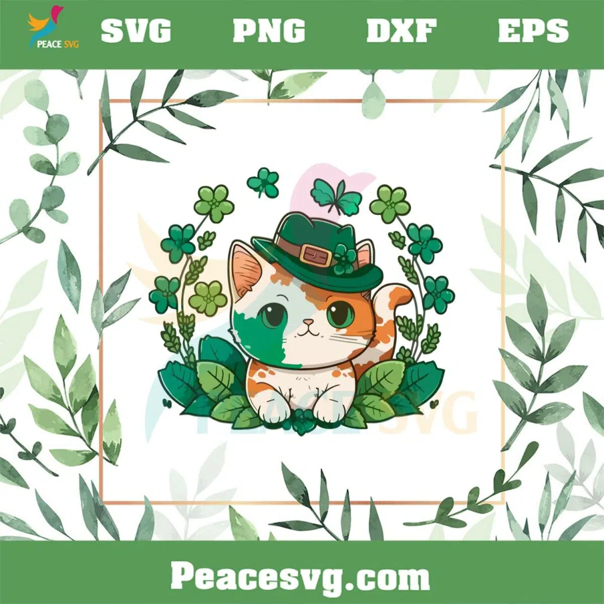 Kawaii Cat Leprechaun Shamrock St Patrick’s Day SVG Cutting Files