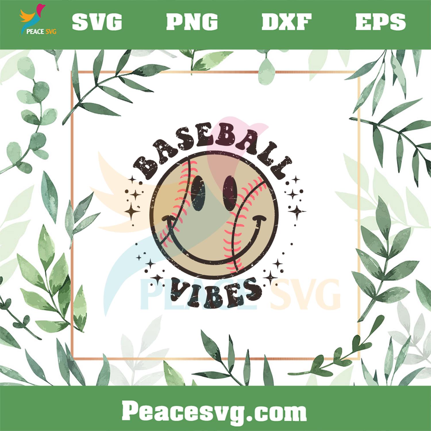 Baseball Vibes Smiley Face SVG For Cricut Sublimation Files