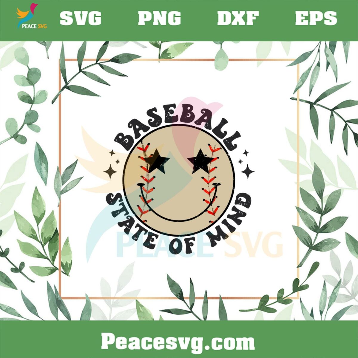 Baseball State Of Mind Smiley Face SVG Graphic Designs Files