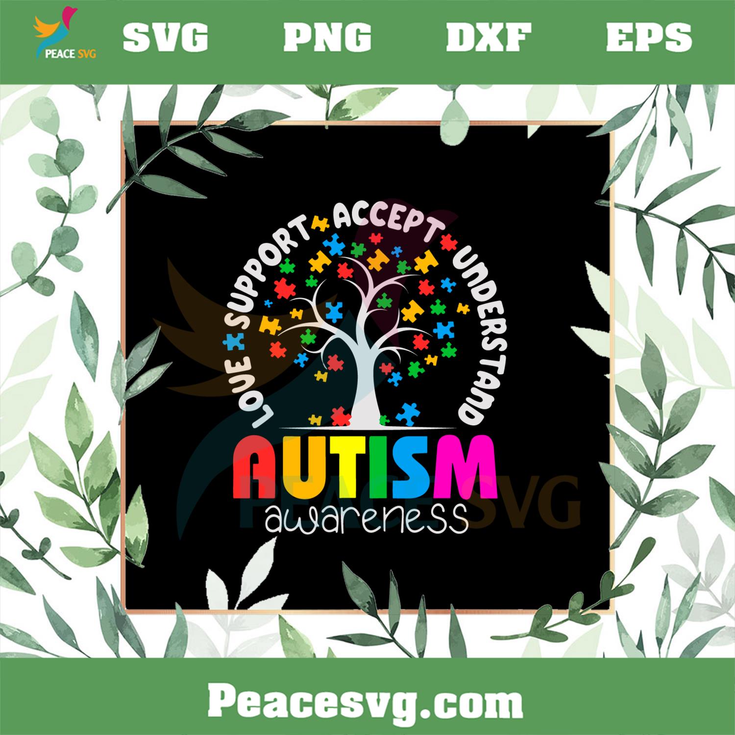 Autism Tree Puzzle Love Support Accept Understand SVG Cutting Files