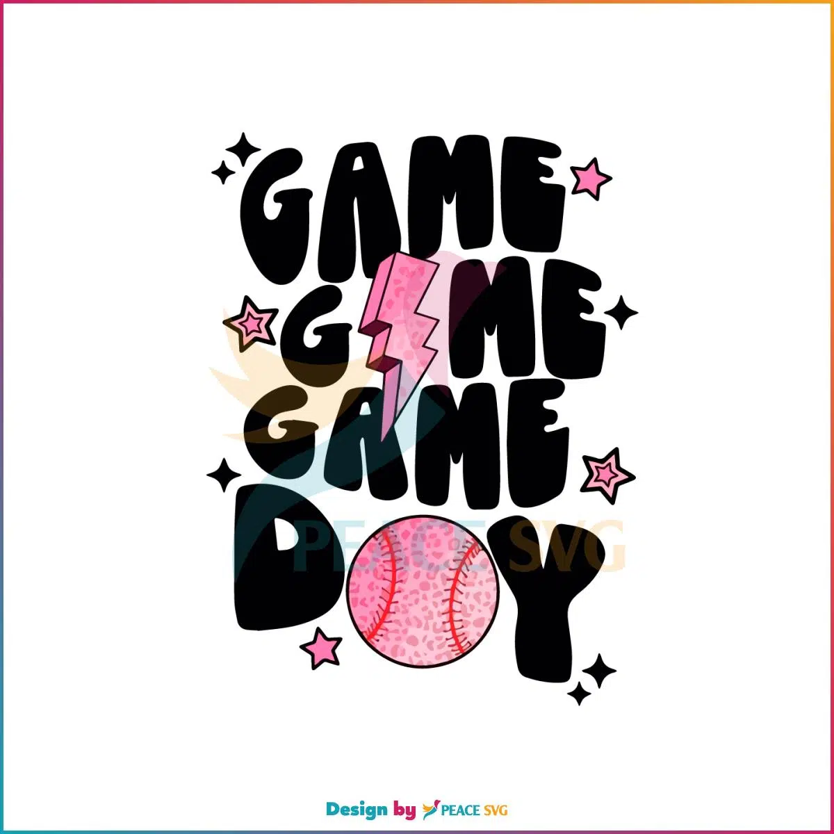 Retro Game Day Baseball Pink Leopard Lightning Bolt SVG Cutting Files