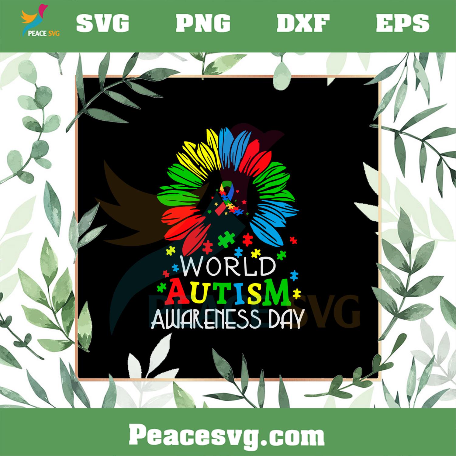 World Autism Awareness Day Autism Ribon Sunflower SVG Cutting Files