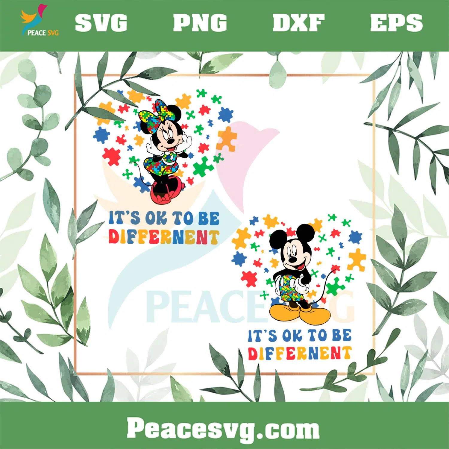 Autism Awareness Disney Mickey Minnie It’s Ok To Be Different SVG Cutting Files