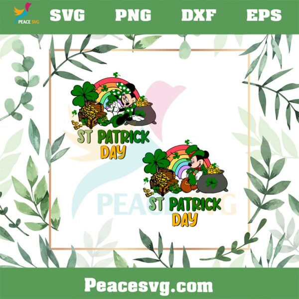 St Patrick’s Day Mickey And Minnie Shamrock Pot Of Gold Svg Cutting Files
