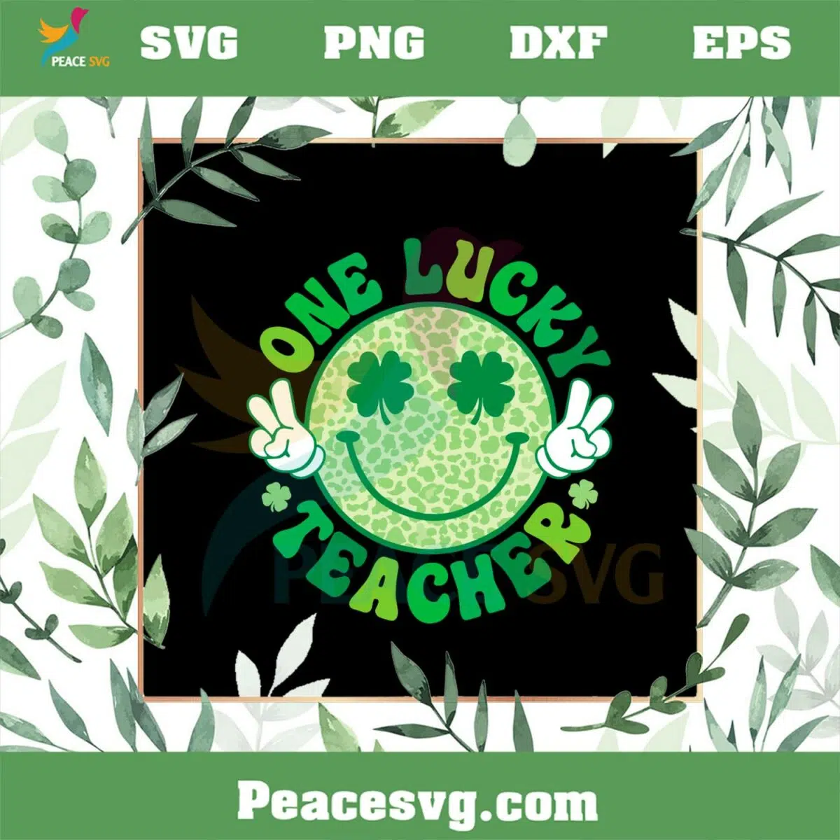 One Lucky Teacher Groovy Smile Face SVG Patrick’s Day Shamrock SVG