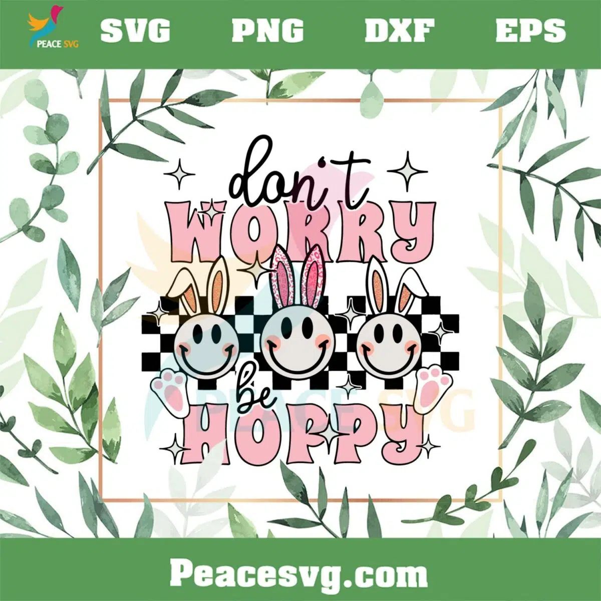 Don’t Worry Be Hoppy Retro Groovy Smiley Bunny SVG Cutting Files