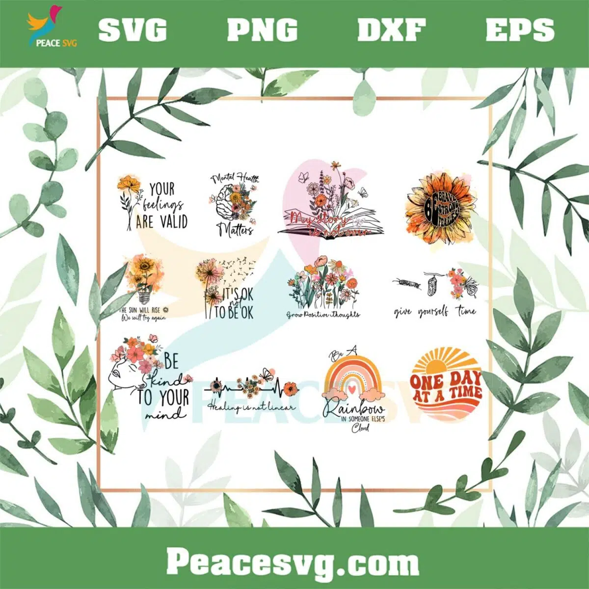 Retro Wildflower Mental Health Bundle PNG Sublimation Files