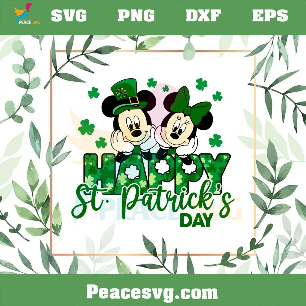 Mickey And Minnie Happy St Patricks Day Shamrock Svg