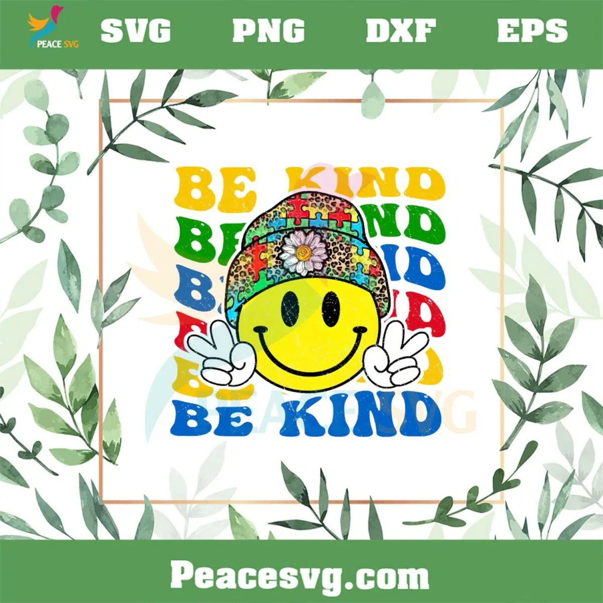 Grovy Be Kind Autism Smiley Face PNG Sublimation Designs