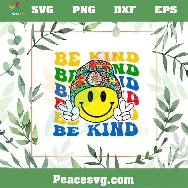 Grovy Be Kind Autism Smiley Face PNG Sublimation Designs